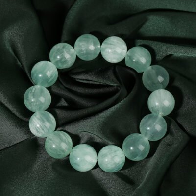 3A/7A Natural Stone Mint Green Rabbit Hair Fluorite Beads Bracelet Women Beautiful Healing Crystal Stretch Bangles Couples Hand Strand