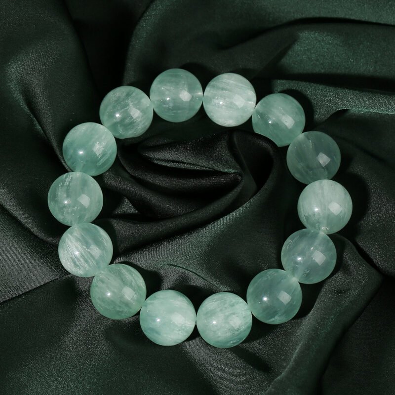 3A/7A Natural Stone Mint Green Rabbit Hair Fluorite Beads Bracelet Women Beautiful Healing Crystal Stretch Bangles Couples Hand Strand