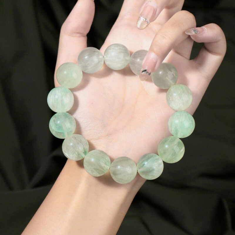3A/7A Natural Stone Mint Green Rabbit Hair Fluorite Beads Bracelet Women Beautiful Healing Crystal Stretch Bangles Couples Hand Strand - Image 5