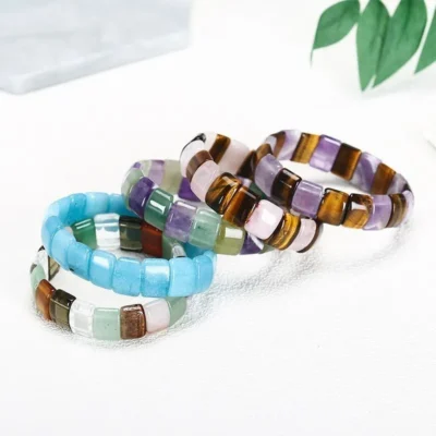 10x14mm Natural Multilcolor Amethyst Crystal Stone Square Beads Bangle Charms Yoga Men Women Meditation Amulet Wrist Bracelet