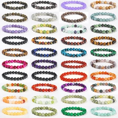 6 8 10mm Natural Stone Beaded Bracelet Obsidian Fluorite Quartz Jasper Healing Beads Bangles Women Men Stretch Yoga Jewelry