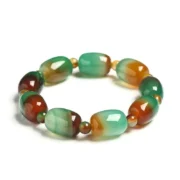 Natural Stone Colorful Green Peacock Agate Charm Bracelet Women Elegant Barrel Shape Healing Bangles Couples Jewelry Gift