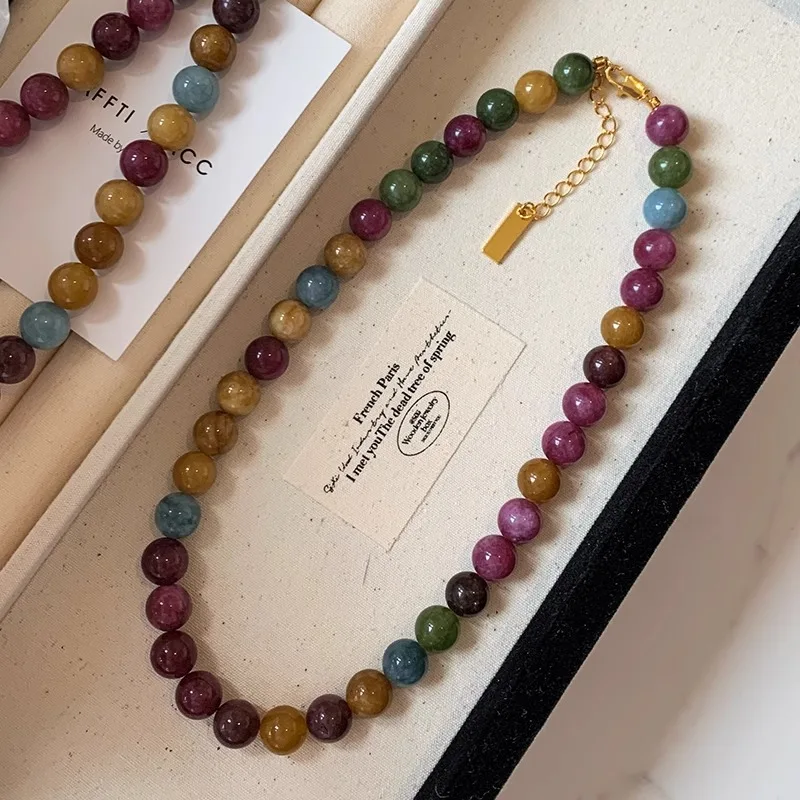 100% Natural Colorful Tourmaline Stone 14K Gold Filled Female Beads Chain Necklace Jewelry For Women Birthday Gifts