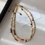 100% Natural Freshwater Pearl & Red Agate & Tiger's-eye Stone 14K Gold Filled Ladies Beads Chain Necklace Jewelry For Women Gift