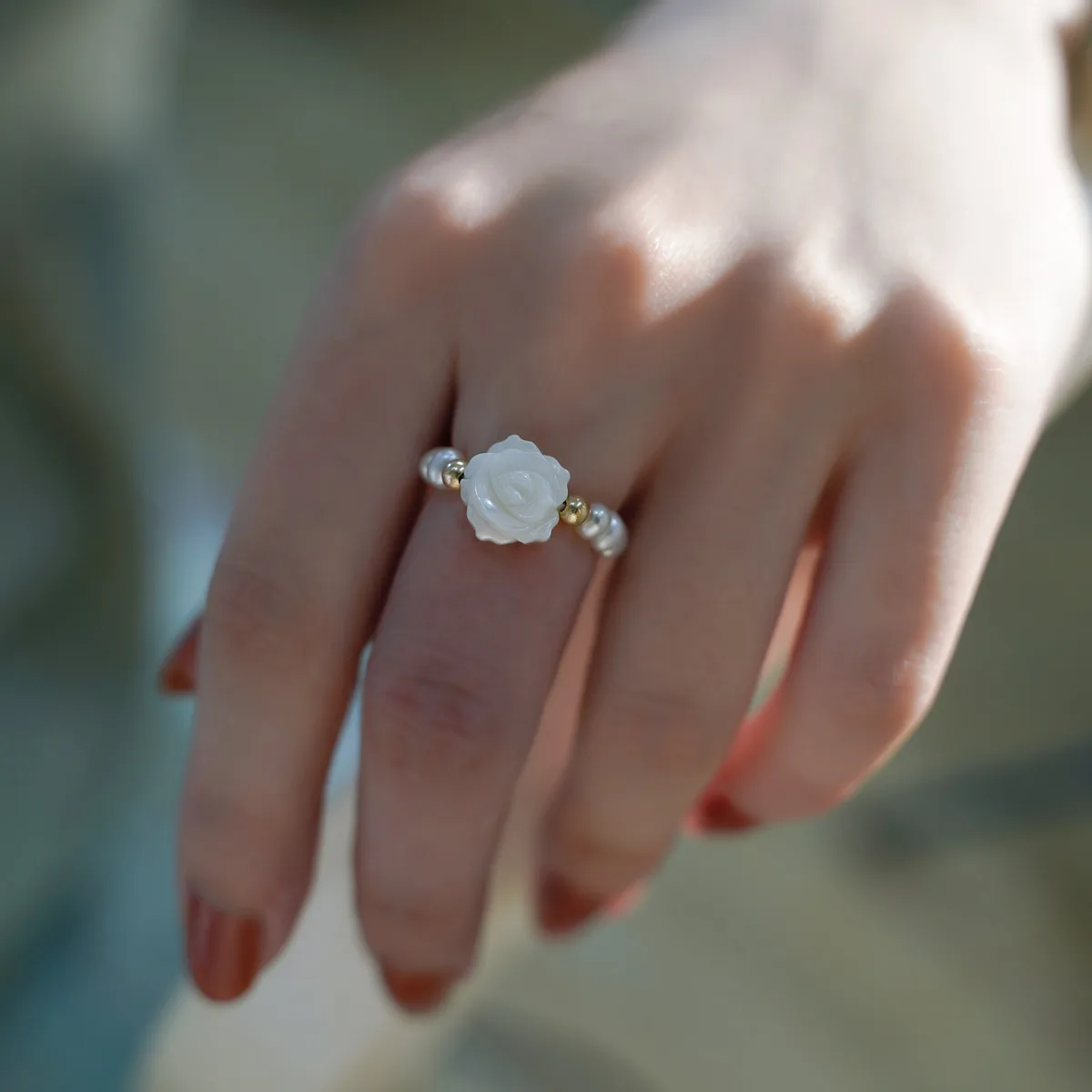 100% Natural Freshwater Pearl Trendy Rose Flower 14K Gold Filled Ladies Ring Jewelry For Women Wedding Gifts No Fade