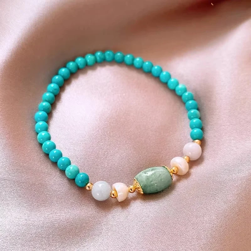 100% Natural Freshwater Pearl & Turquoise & Jade Stone 14K Gold Filled Female Beads Chain Bracelet Jewelry For Women Gifts Cheap - Image 5