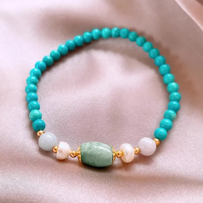 100% Natural Freshwater Pearl & Turquoise & Jade Stone 14K Gold Filled Female Beads Chain Bracelet Jewelry For Women Gifts Cheap
