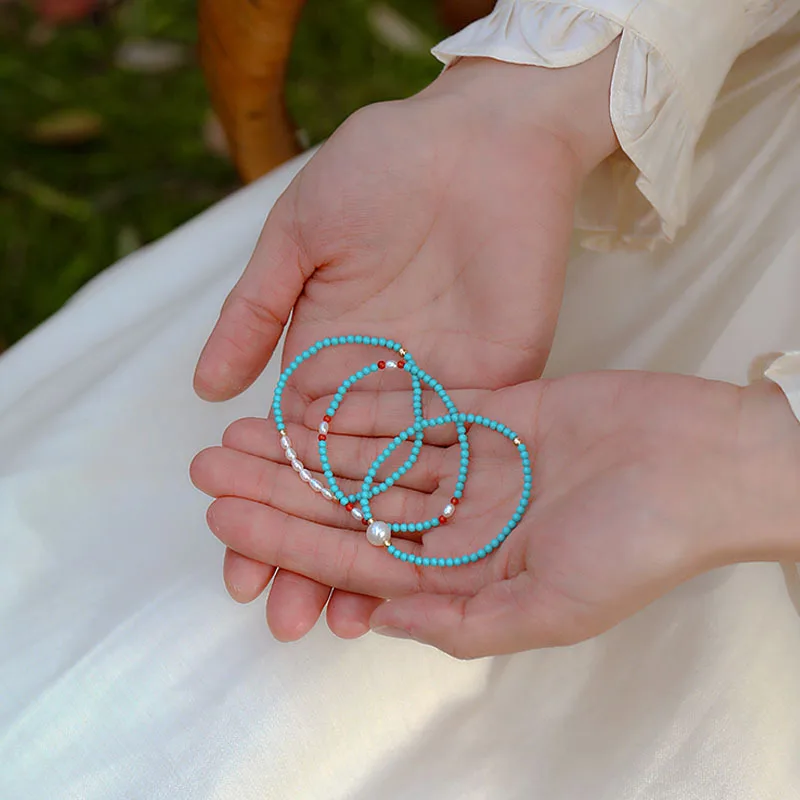 100% Natural Freshwater Pearl & Turquoise Stone 14K Gold Filled Ladies Beads Chain For Women Bracelet Jewelry For Women Gifts - Image 3