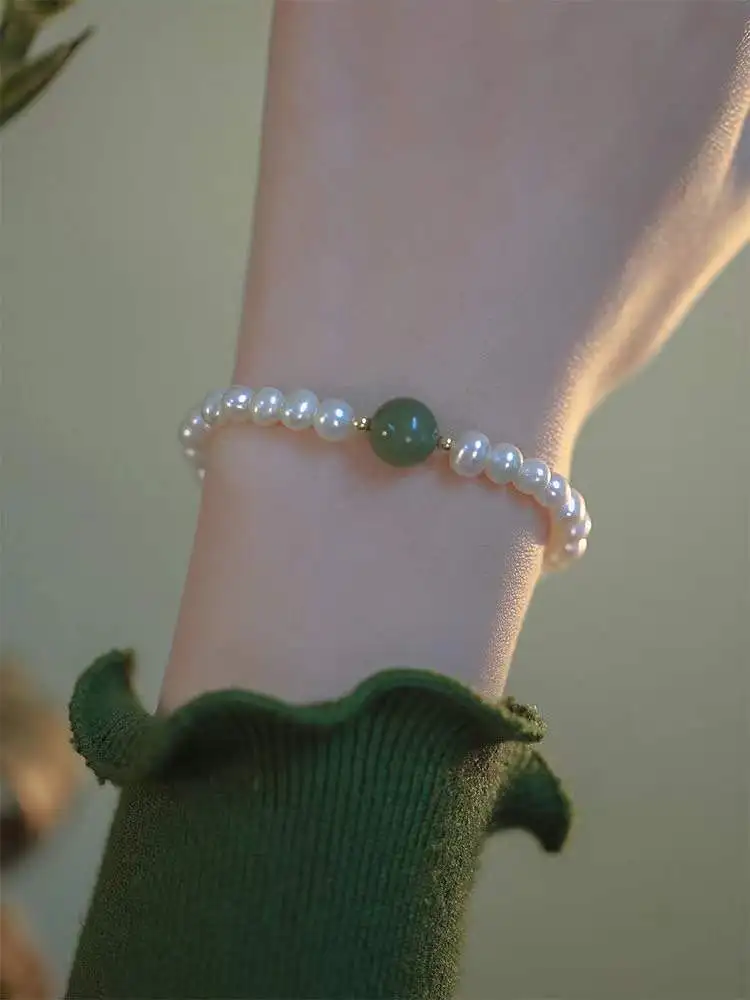 100% Natural Jade Stone & Freshwater Pearl 14K Gold Filled Ladies Bracelet Jewelry For Women Birthday Gifts
