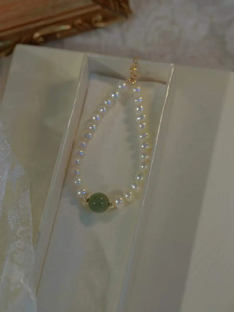 100% Natural Jade Stone & Freshwater Pearl 14K Gold Filled Ladies Bracelet Jewelry For Women Birthday Gifts - Image 5