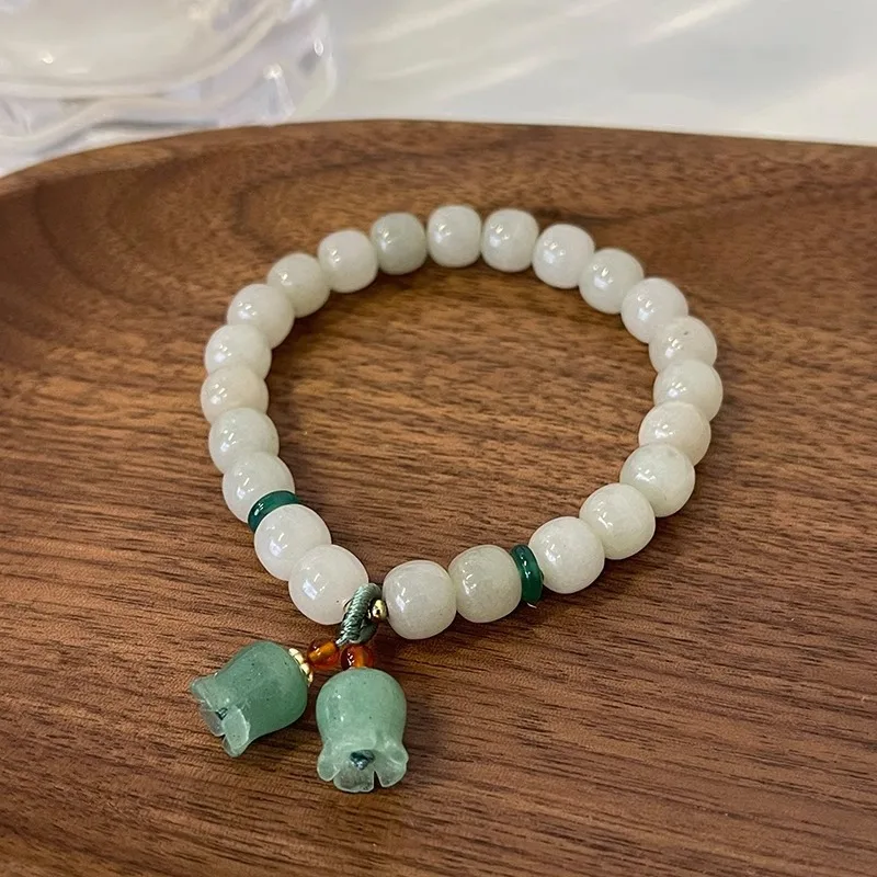 100% Natural Jade Stone Sweet Lily Of The Valley Flower Female Bracelet Original Jewelry For Women 2024 New Style - Image 3