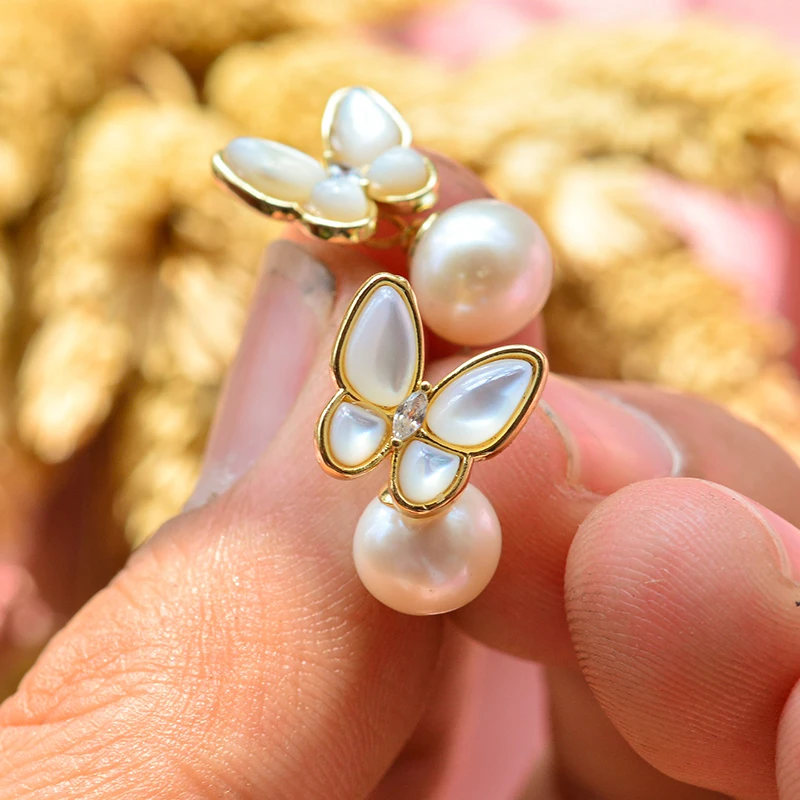New Style Sweet Butterfly 100% Natural Freshwater Pearl 14K Gold Filled Ladies Tassels Stud Earrings Jewelry For Women Gift - Image 2