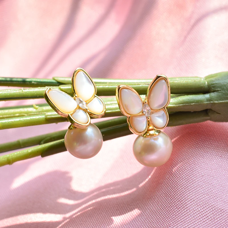 New Style Sweet Butterfly 100% Natural Freshwater Pearl 14K Gold Filled Ladies Tassels Stud Earrings Jewelry For Women Gift - Image 4