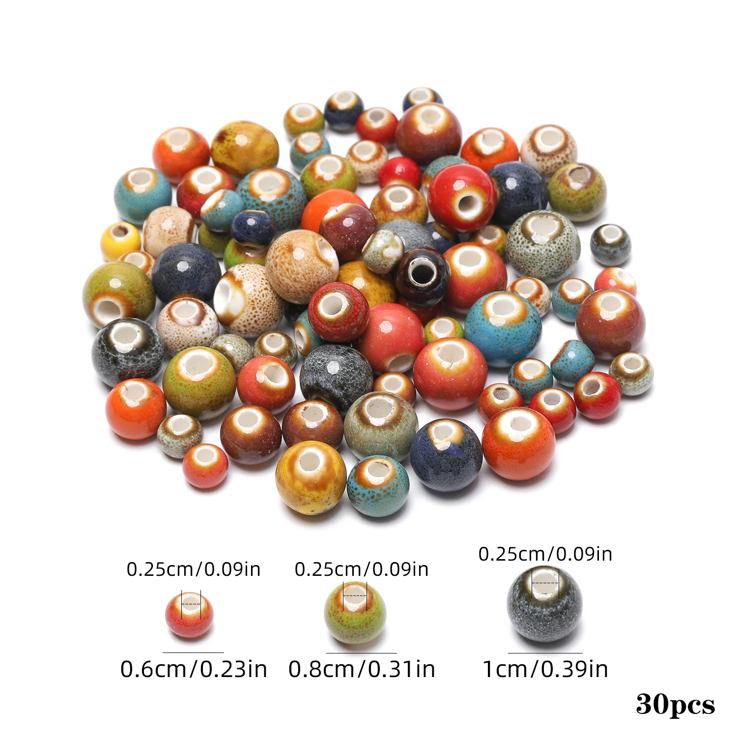 30pcs/lot Mix Color Porcelain Ceramic Beads 6mm 8mm 10mm Round Loose Spacer Beads for Jewelry Making Diy Bracelet Accessories - Image 2