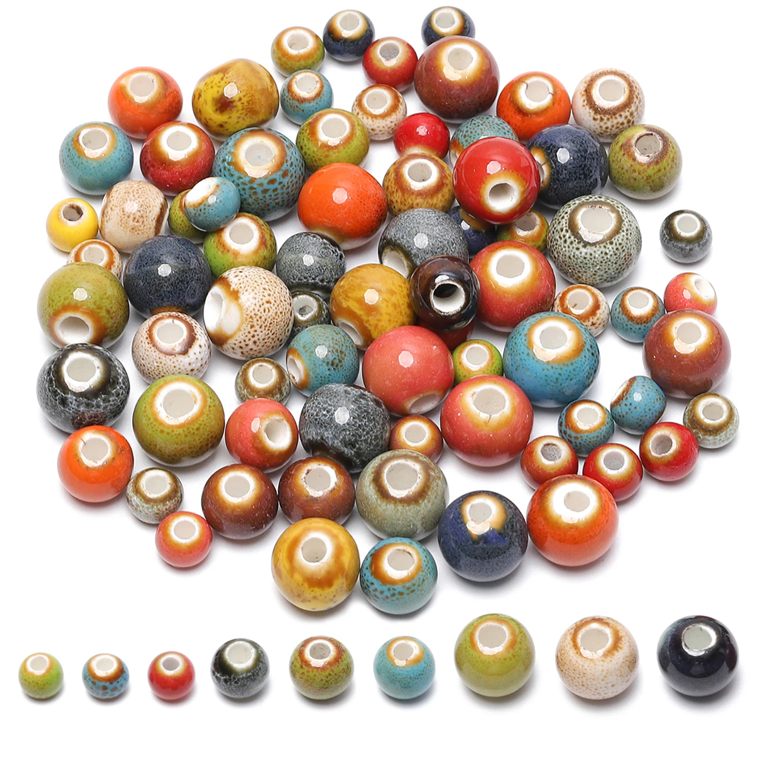 30pcs/lot Mix Color Porcelain Ceramic Beads 6mm 8mm 10mm Round Loose Spacer Beads for Jewelry Making Diy Bracelet Accessories