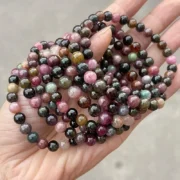 5A Natural Multicolor Tourmaline Bracelets Women 5-7mm Round Colorful Beads Healing Elastic Bangles Luxury Quality Jewelry Gift