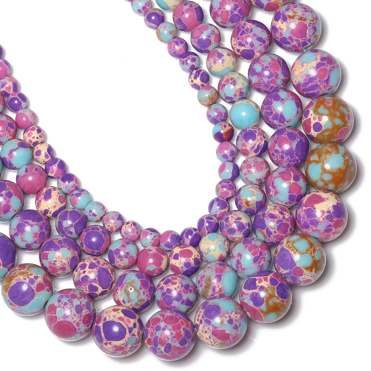 Flower Purple Sea Sediment Jasper Stone Beads 4-10mm Round Loose Spacer Beads for Jewelry Making Beadings Crafts Accessories - Image 5