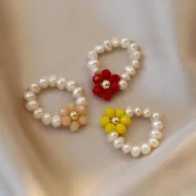High Quality Sweet Flower Design Natural Freshwater Pearl Female Party Ring Jewelry For Women Cheap Gifts