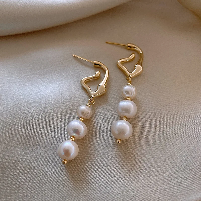 Hot Sell Trendy Natural Baroque Freshwater Pearl 14K Gold Filled Female Tassels Stud Earrings Jewelry Not Allergic Gifts