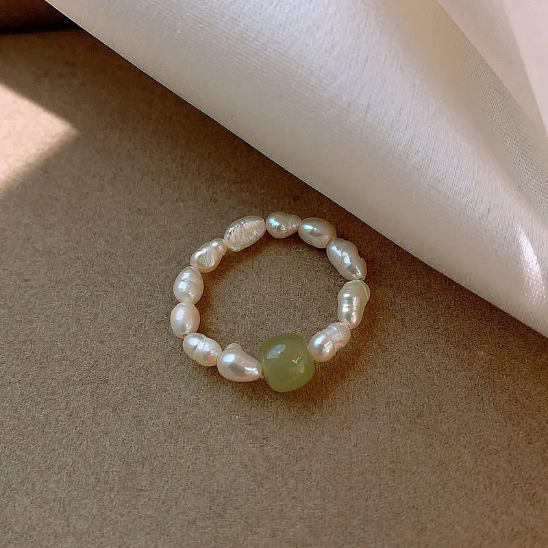 Hot Sell Trendy Natural Freshwater Pearl & Jade Stone Ladies Ring Jewelry For Women Birthday Gifts - Image 5