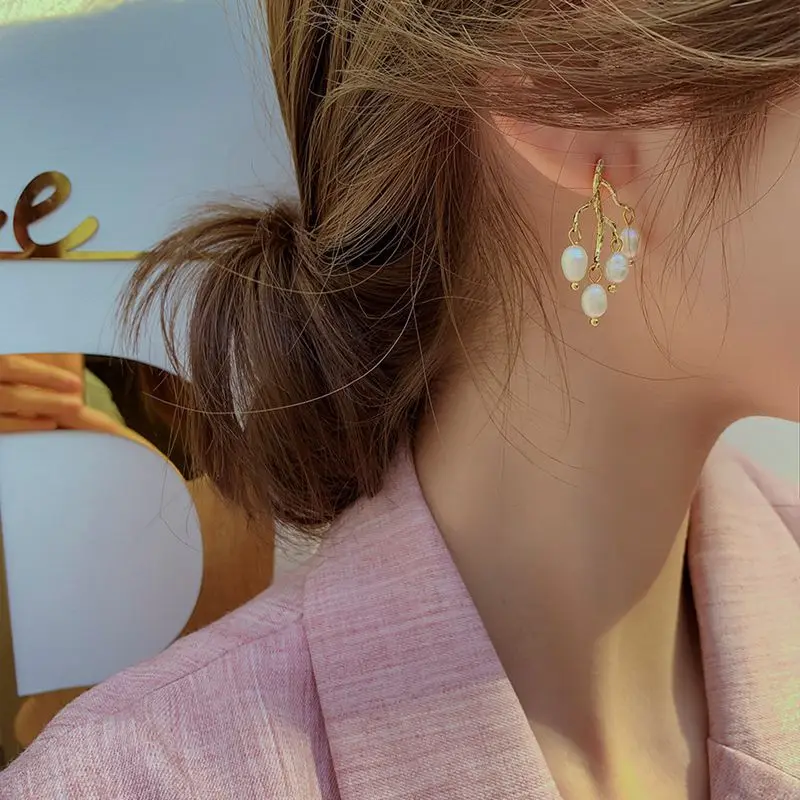 Individual Tree Branch Design Natural Freshwater Pearl 14K Gold Filled Ladies Tassels Stud Earrings Jewelry For Women Gifts - Image 2