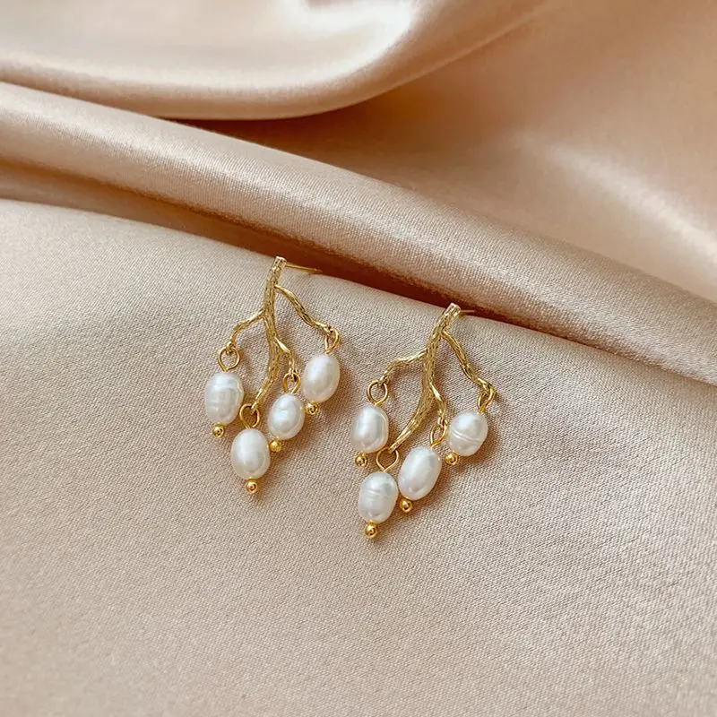 Individual Tree Branch Design Natural Freshwater Pearl 14K Gold Filled Ladies Tassels Stud Earrings Jewelry For Women Gifts - Image 3