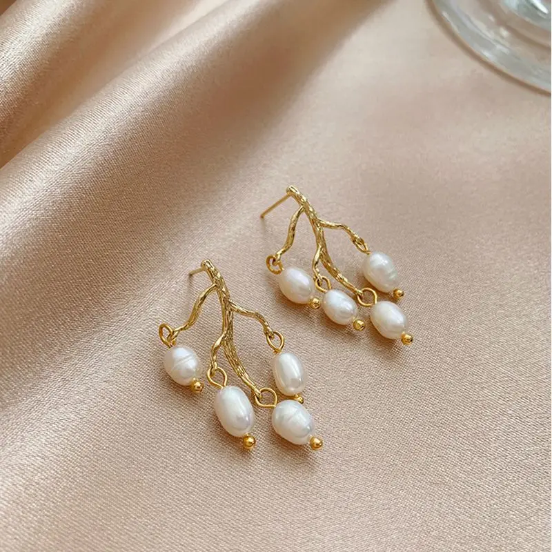 Individual Tree Branch Design Natural Freshwater Pearl 14K Gold Filled Ladies Tassels Stud Earrings Jewelry For Women Gifts - Image 5