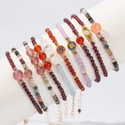 3mm Natural Tourmaline Garnet Tiny Bead Chain Bracelet Women Luxury Gemstone Stretch Bangle Reiki Healing Jewelry Female Gift