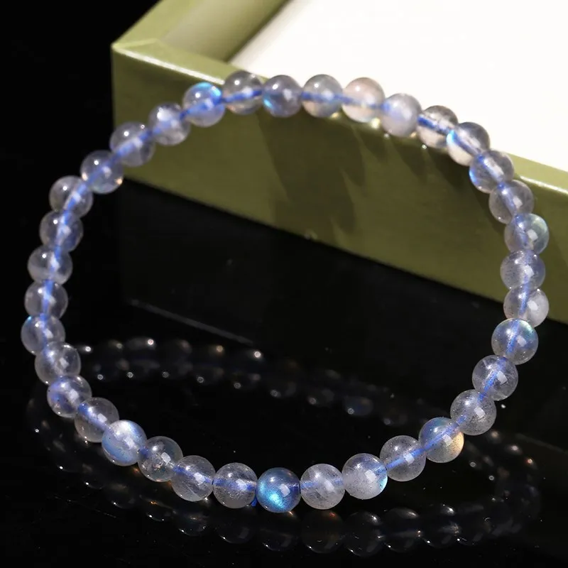 5A Genuine Natural Gray Moonstone Bead Charm Bracelets Women Men Fashion Blue Light Flash Labradorite Strand Energy Bracelet - Image 2