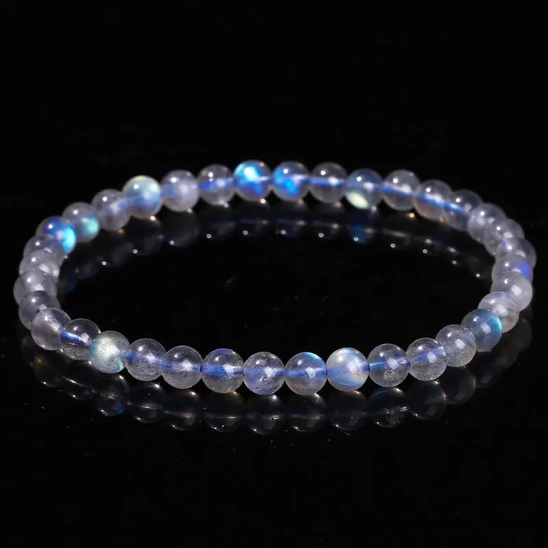 5A Genuine Natural Gray Moonstone Bead Charm Bracelets Women Men Fashion Blue Light Flash Labradorite Strand Energy Bracelet