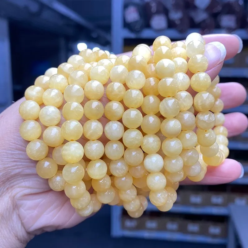 5A Genuine Natural Yellow Jade Beaded Bracelets Women Fashion Round Buddha Stone Elastic Rope Bangles Yoga Jewelry For Gift - Image 2