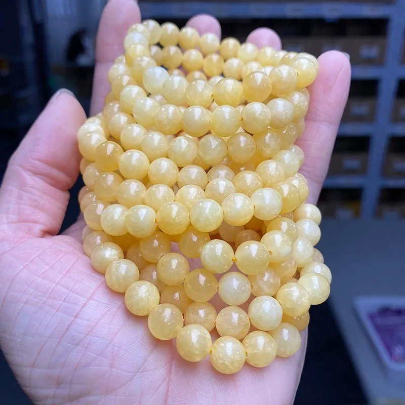 5A Genuine Natural Yellow Jade Beaded Bracelets Women Fashion Round Buddha Stone Elastic Rope Bangles Yoga Jewelry For Gift - Image 3