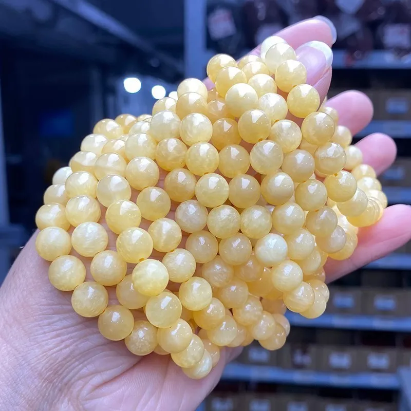 5A Genuine Natural Yellow Jade Beaded Bracelets Women Fashion Round Buddha Stone Elastic Rope Bangles Yoga Jewelry For Gift
