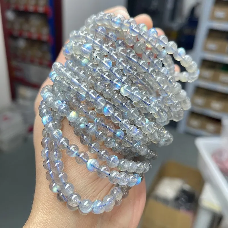 5A Quality Genuine Natural Gray Moonstone Stone Beaded Bracelets Women Men Charm Round Gems Energy Healing Bangles Jewelry - Image 2