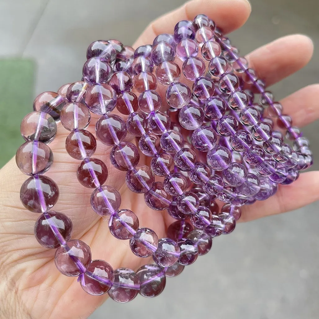 7A Natural Brazilian Ice Amethyst Bead Bracelets Women Men Light Purple Energy Crystal Stone Strand Bracelet Reiki Healing Spiritual Jewelry