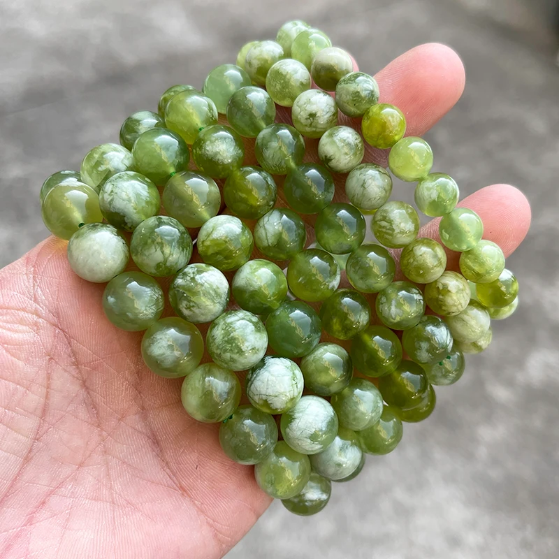 7A Quality Natural Stone Green and White Serpentine Jade Charm Bracelets Women Fashion Chic Round Bead Elastic Bracelets - Image 5