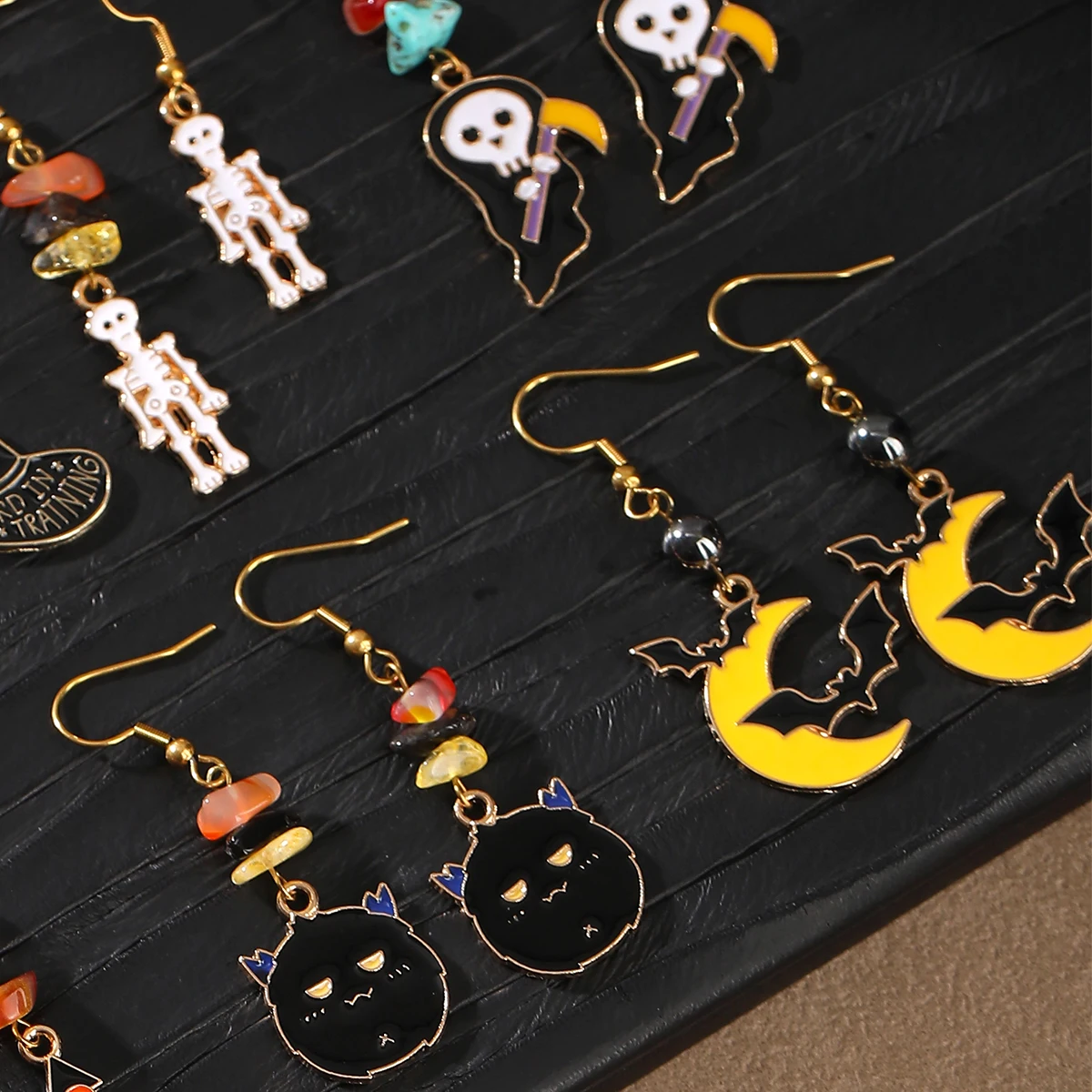 Halloween Series Earrings with Natural Stone Drop Pumpkin Bat Spider Crystal Chip Dangles Healing Earing for Women Party Gift - Image 2