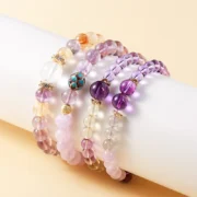 Natural Amethyst Lucky Bead Bracelets Romantic Elegant Healing Crystal Handmade Stretch Bangles Couple Wrist Jewelry for Women