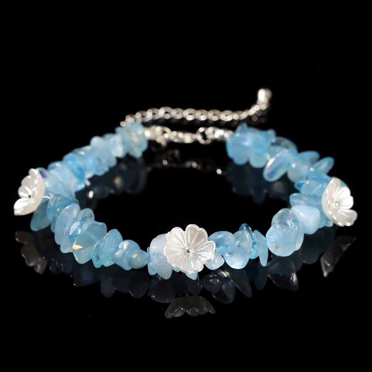 Natural Aquamarine Chip Stone Chain Bracelet for Women Sweet Shell Flower Healing Bracelets Girlfriends Birthday Jewelry Gifts - Image 2