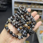 Natural Black Coffee Agate Stripes Onyx With Eyes Bead Bracelets Women Men Charm Reiki Healing Energy Yoga Meditation Jewelry