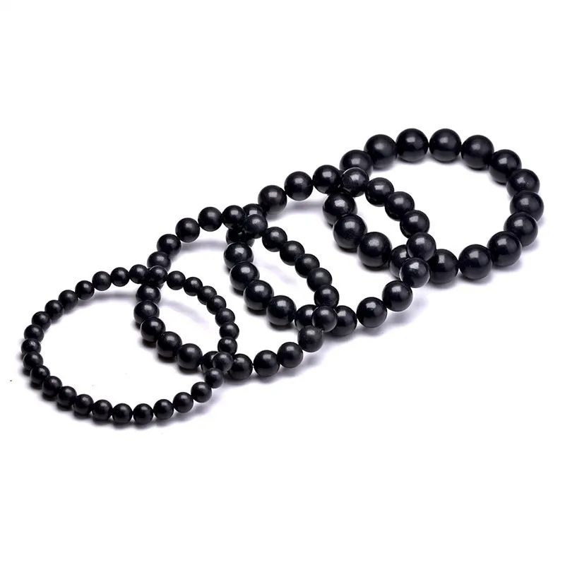 Natural Black Shungite Magnetic Graphite Beaded Bracelet Women Men Health Care Minerals Bangles Healing Meditation Jewelry
