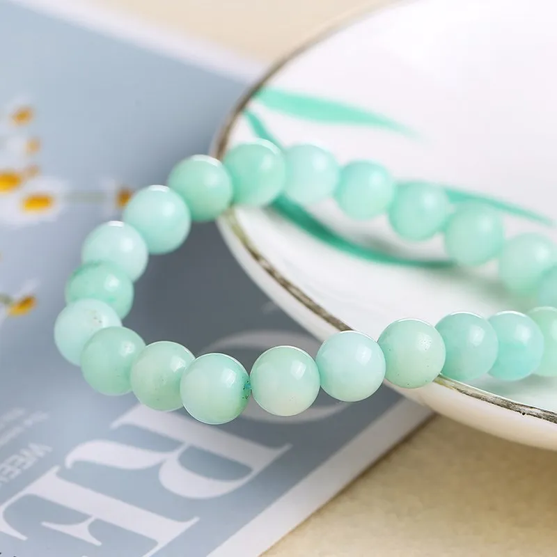 Natural Blue Chalcedony Aquamarine Angelite Amazonite Color Strand Beads Stone Bracelet Smooth Frost Round Loose Bead Bangles - Image 2