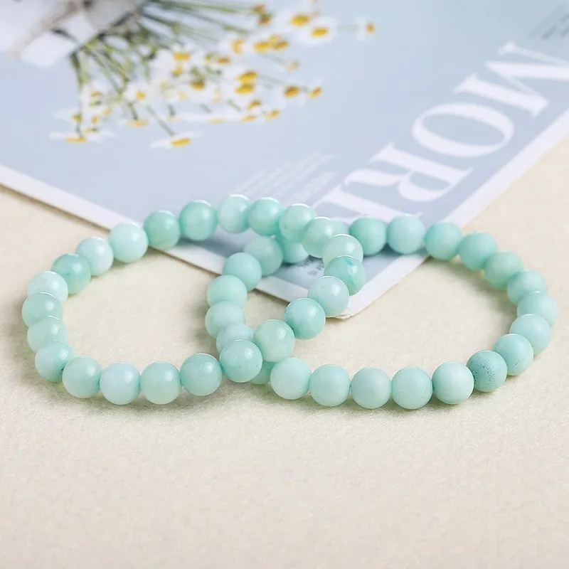 Natural Blue Chalcedony Aquamarine Angelite Amazonite Color Strand Beads Stone Bracelet Smooth Frost Round Loose Bead Bangles