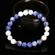 Natural Blue Dots Stone White Chalcedony Mixed Bracelets Women Fashion Personality Design Simple Temperament Stretch Bracelet