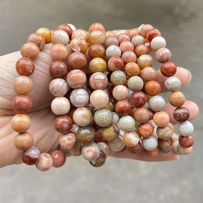 Natural Colorful Coral Jade Beaded Bracelets Women Fashion Quality Beautiful Pattern Round Bead Rope Bangles Fashion Jewelry