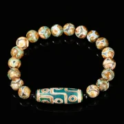 Natural Green Nine Eyes Tibetan Dzi Agate Barrel Beads Bracelet Women Men Retro Healing Buddha Prayer Charm Yoga Jewelry Gift