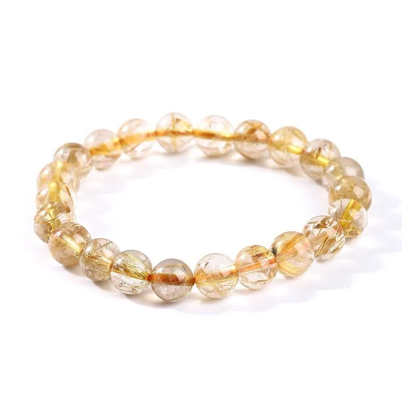 Natural Ice Gold Color Rutilated Quartz Bead Bracelet Women Fashion Reiki Healing Crystal Clear Bead Strand Bangles Gifts - Image 5