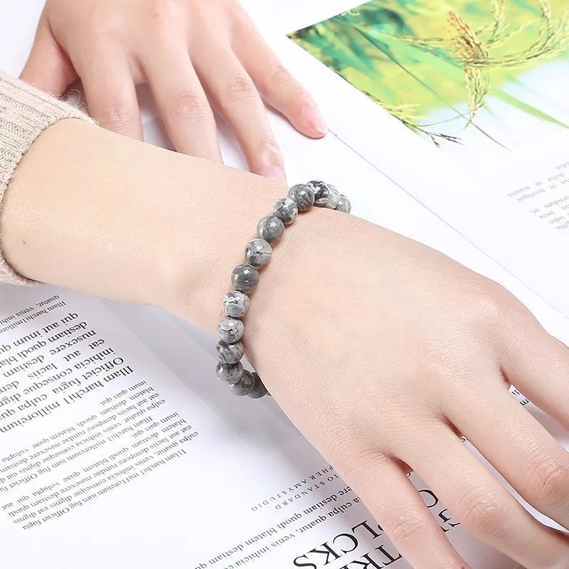 Natural Map Stone Round Beads Gray Picasso Stone Beads Bracelet DIY Material Jewelry For Man Women - Image 4