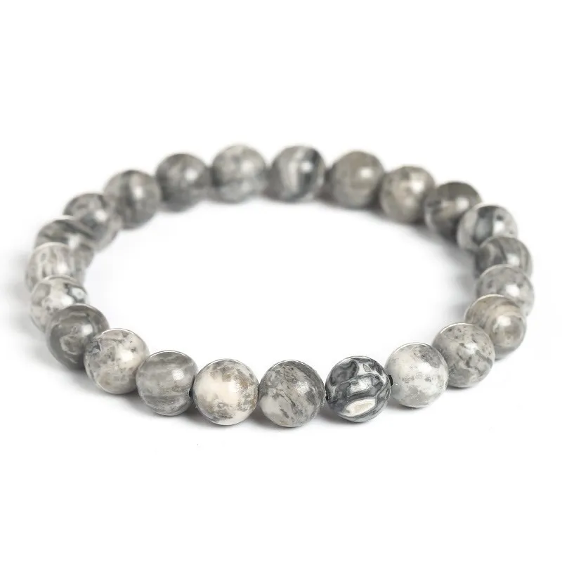 Natural Map Stone Round Beads Gray Picasso Stone Beads Bracelet DIY Material Jewelry For Man Women