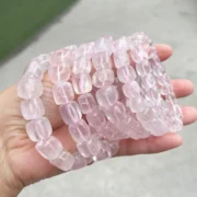 Natural Pink Quartz Polished Square Bead Strand Bracelets Women Charm Reiki Healing Strand Bangles Couple Party Jewelry Gift